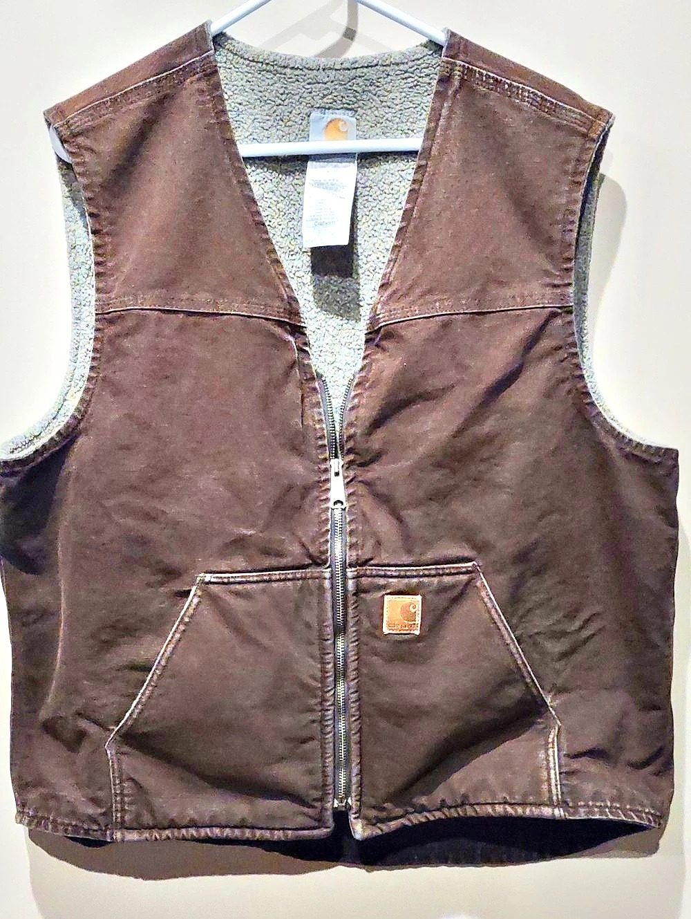 Carhartt Washed Duck Sherpa-Lined Mock-Neck Zip Up Vest Men's Brown XL
